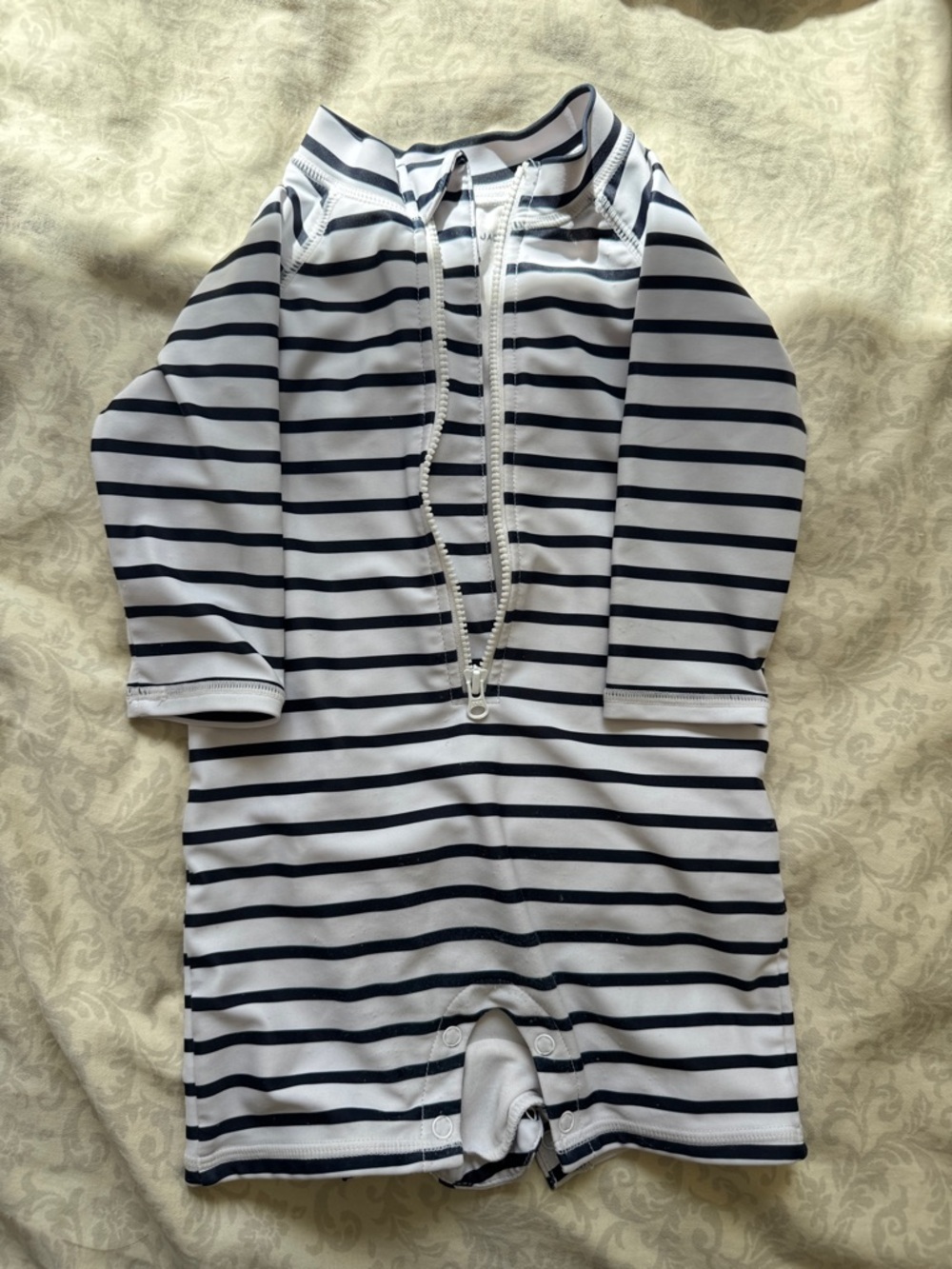 Janie and Jack White and Navy Striped Kids Rashguard Swimsuit